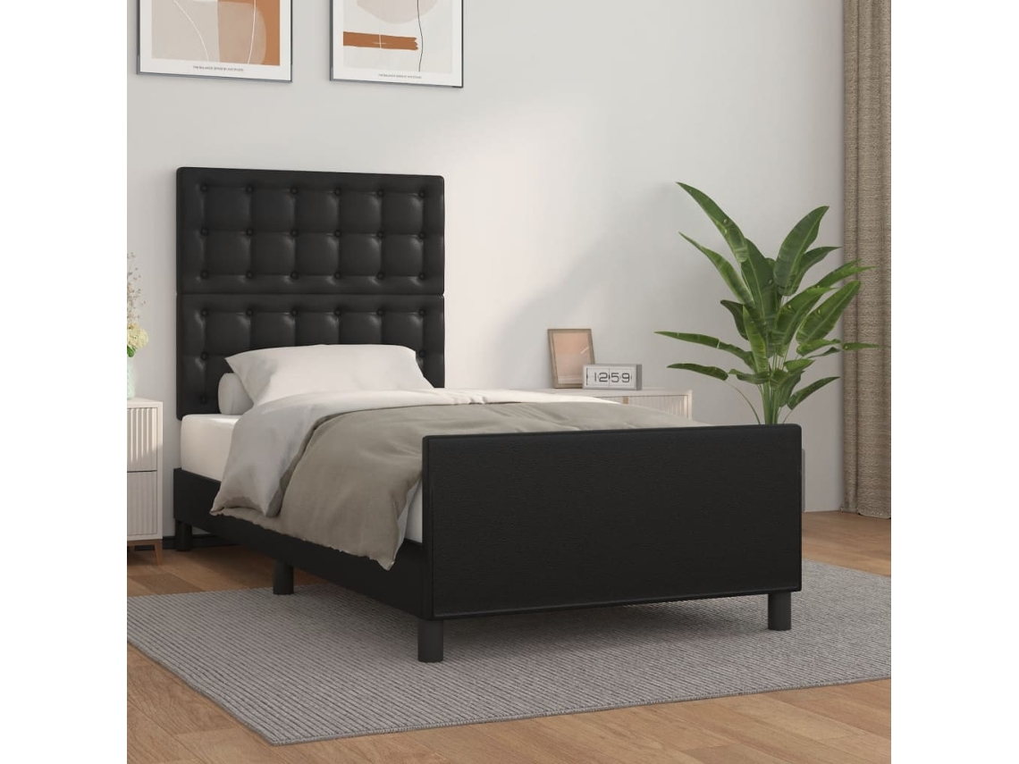 Estructura de cama sin colchón cuero sintético negro 90x200 cm