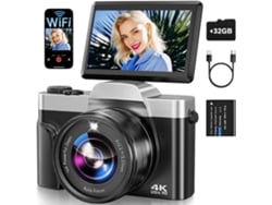 Cámara Digital 4k Wifi 64mp Pantalla Abatible 180º Regalo Para Niños Niñas Estudiantes (negro)