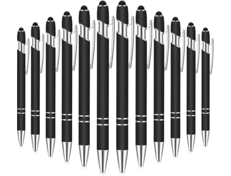 Bolígrafo de 12 piezas con punta de lápiz óptico, bolígrafo de metal de tinta de 1,0 mm para pantallas táctiles, negro
