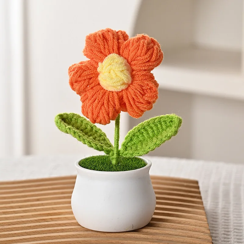(naranja, 1 Unidad) Maceta Tejida Creativa, Mini Flor Y Planta Artificial, Decoración Del Hogar Hecha A Mano