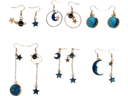 Conjunto De 6 Pares De Brincos Longos Com Pingente De Estrela Azul Em Liga Metálica Para Mulheres, Estilo Simples E Elegante.