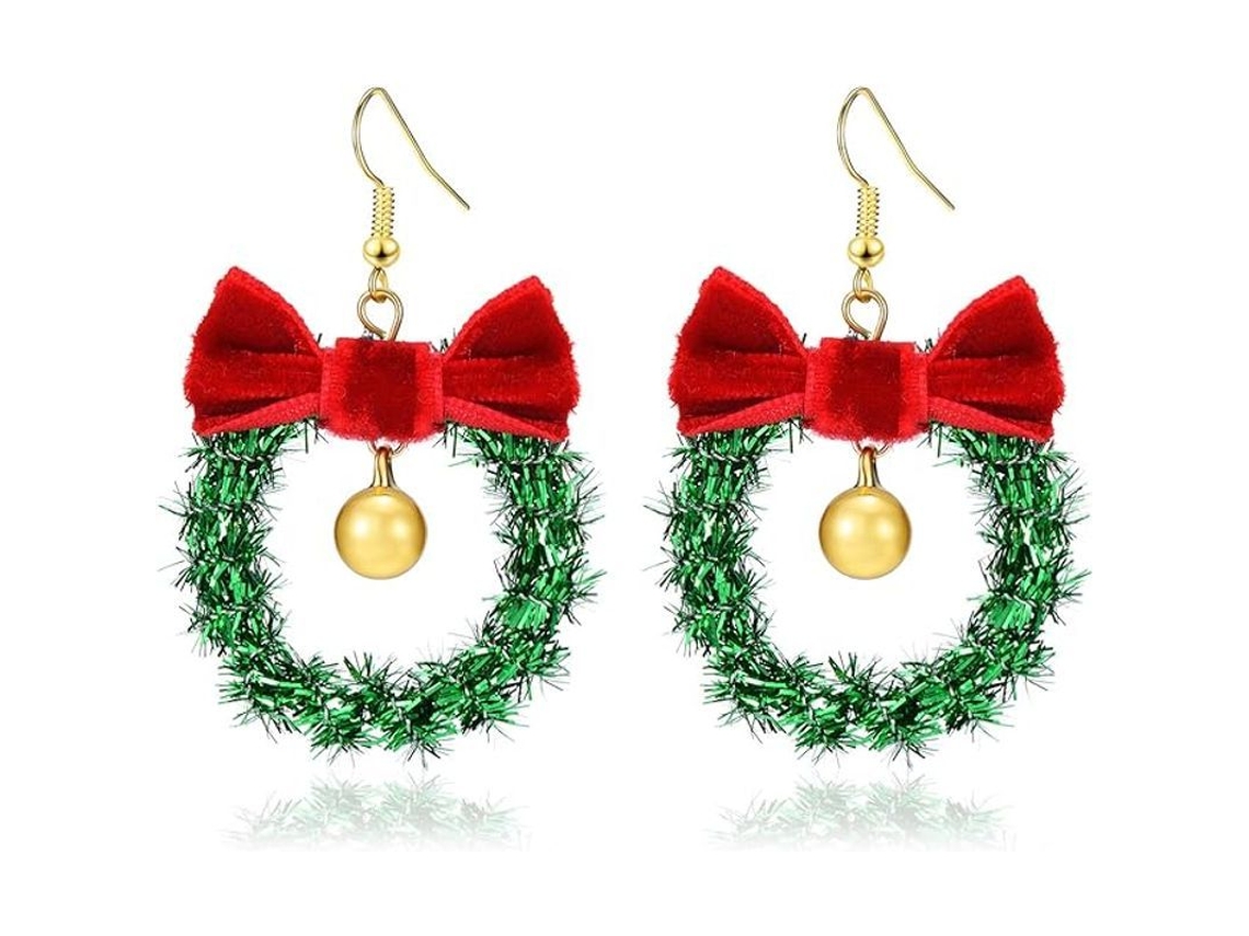 Pendientes Con Adornos Navideños Y Lazo Rojo, Regalos De Año Nuevo, Diseño Único.