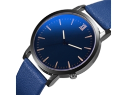 Reloj Hombre Correa Cuero Pu Dial Grande Redondo Reloj De Pulsera De Cuarzo Casual Azul