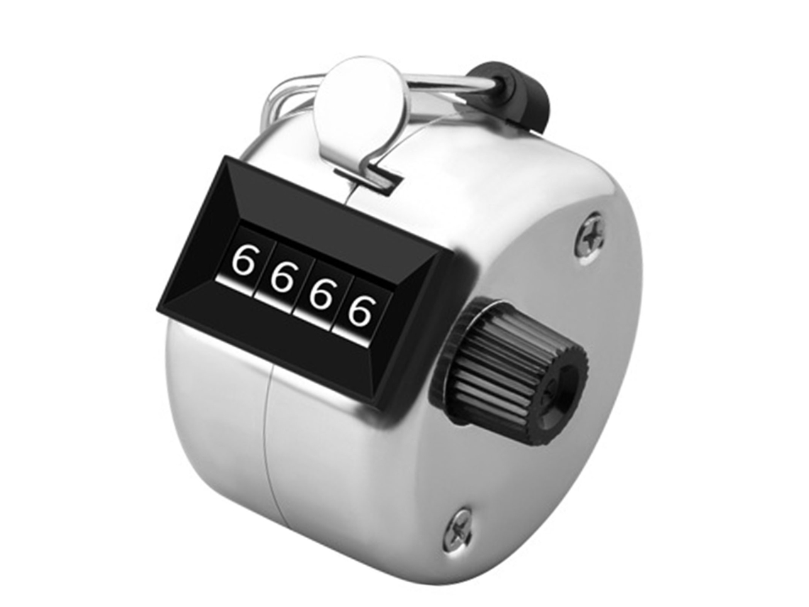 Contador Manual Mecánico De Mano 4 Dígitos Rango 0000-9999 Metal Clicker Sin Base
