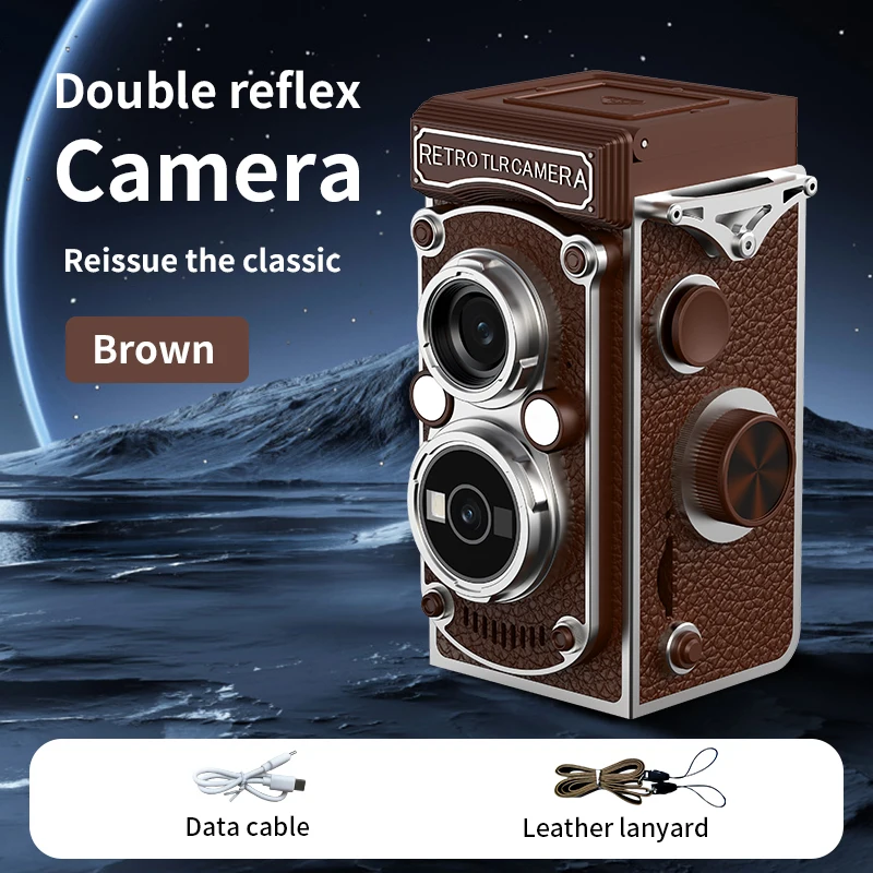 (la Versión Marrón Utiliza Una Tarjeta De 64 Gb) Minicámara Digital Retro, Diseño De Doble Lente 1080p, Cámara Portátil De 1,54 Pulgadas