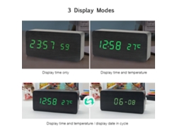 Reloj despertador digital LED Baok con hora/temperatura/fecha, 3 niveles de brillo, control por voz, alimentación USB o a pilas - Negro