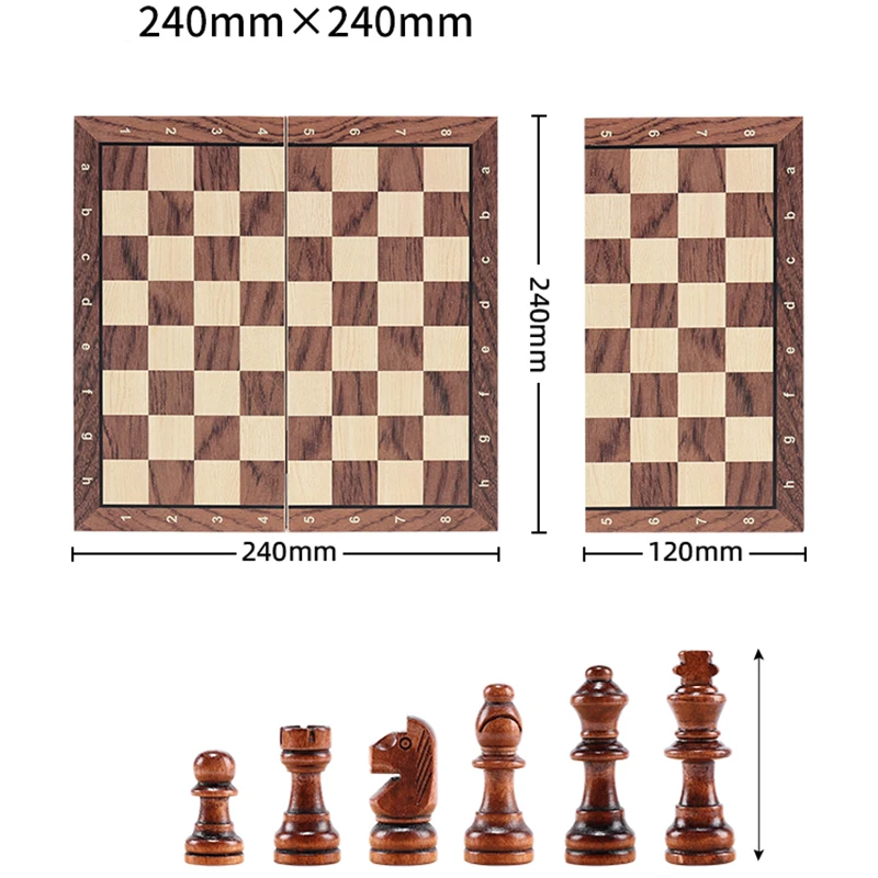Jogo De Xadrez (24x24 Cm), Tabuleiro De Xadrez Portátil Dobrável E Magnético Em Madeira Maciça