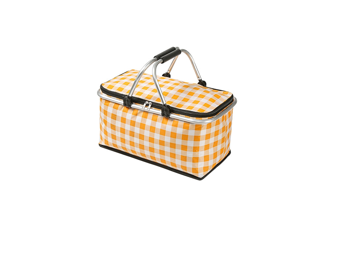 Cesta de picnic térmica, bolsa térmica plegable, 2 asas resistentes, diseño a cuadros amarillo Tommy01