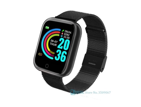 Reloj inteligente deportivo Smartwatch hombres mujeres Bluetooth reloj inteligente señoras pulsera inteligente hombre-tipo acero negro