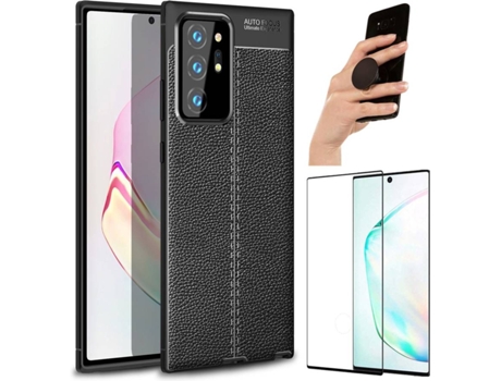 Kit Funda, Protector y Popsocket Samsung Galaxy Note 20 Ultra Rugged Leather Gris