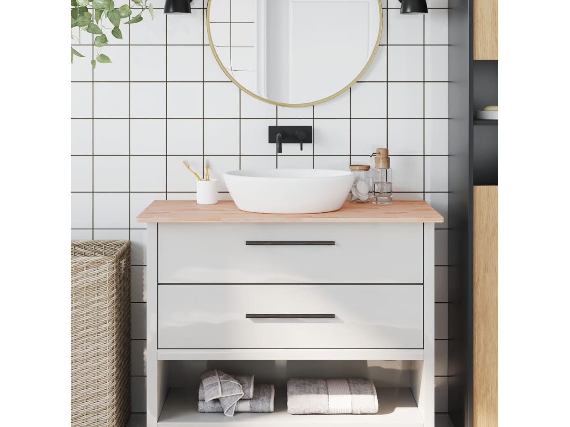 Encimera De Baño Madera Maciza De Haya 100x60x1,5 Cm