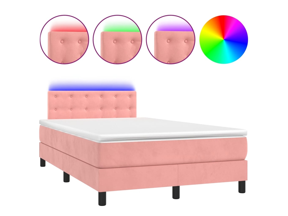 Maison Exclusive - Cama Box Spring Colchón Y Led Terciopelo Rosa 120x200 Cm