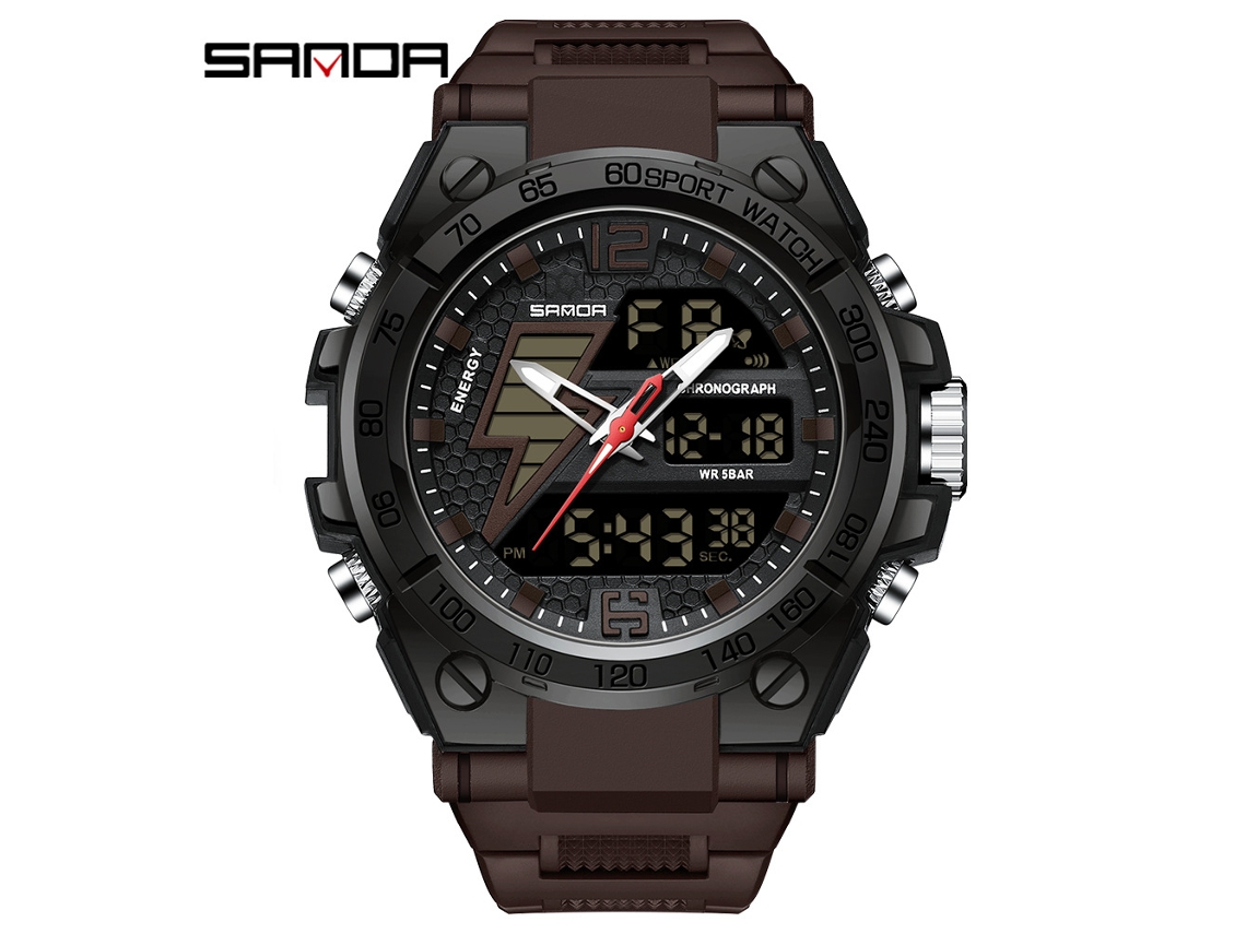 Reloj Electrónico (estilo Café, Para Hombre), Reloj Deportivo Impermeable Para Exteriores, Reloj Electrónico Multifuncional Luminoso.
