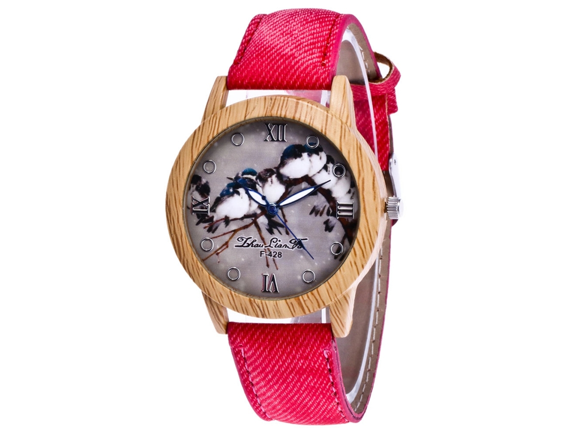 Reloj De Pulsera De Cuarzo A La Moda Con Correa De Mezclilla Y Manecillas Luminosas (rosa Y Rojo).