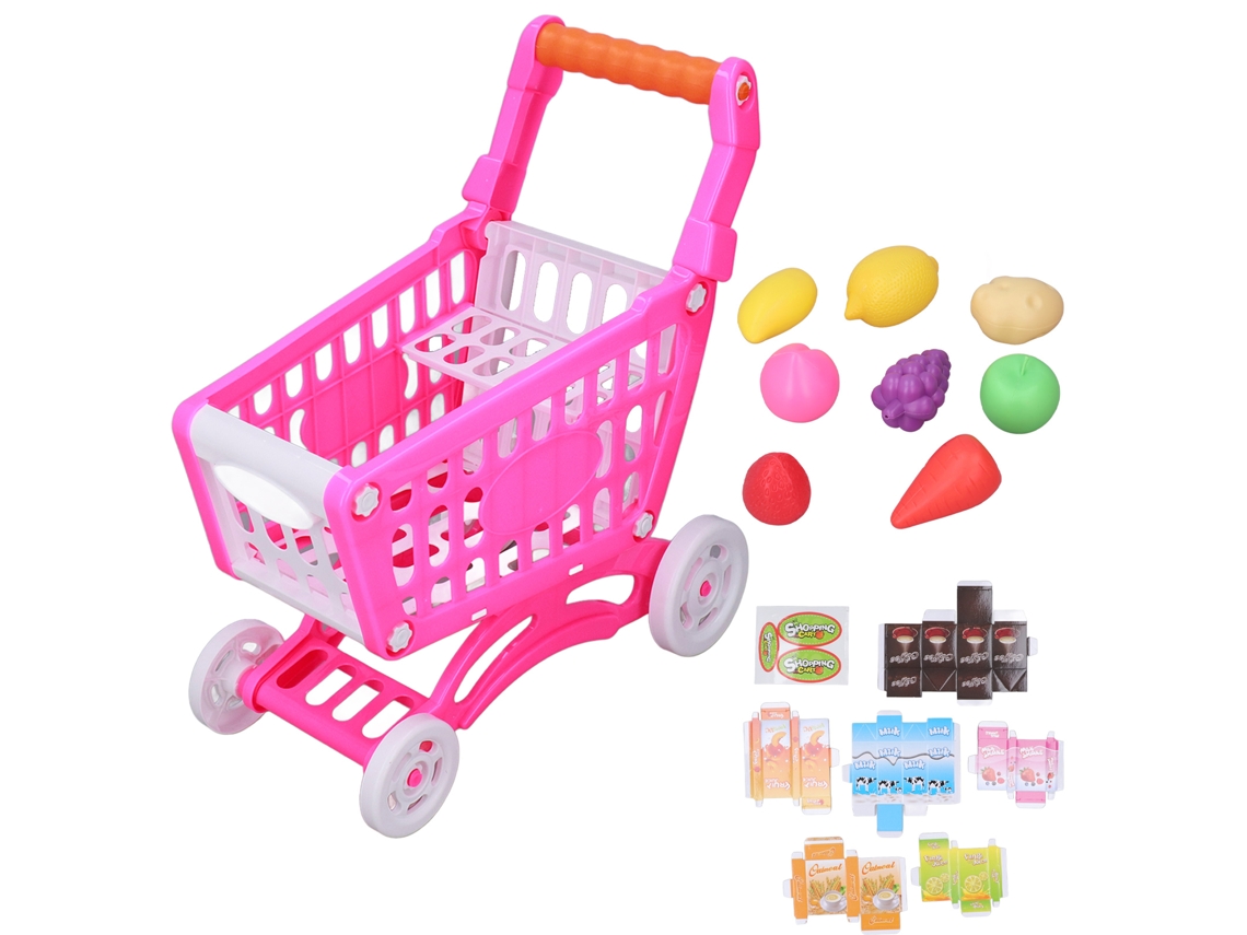 20du26 Juego de carrito de compras para niños, juguete educativo con comida simulada - Rosa