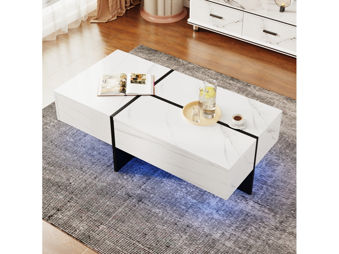 Mesa de centro con estructura de mármol blanco y tablero negro QINGYU TECH (100x50x34,5 cm)
