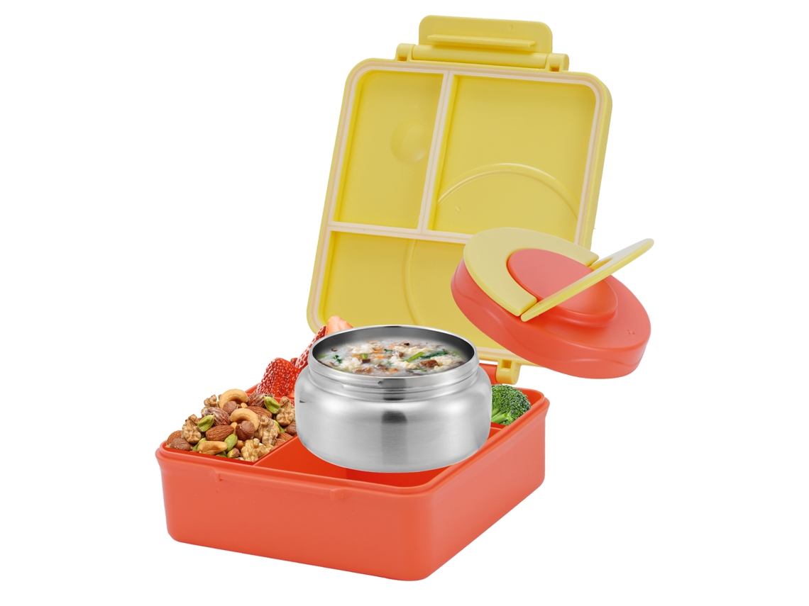Recipiente térmico para sopa con cuatro compartimentos, ideal para adolescentes y personal de comedores escolares. MDUG (amarillo)