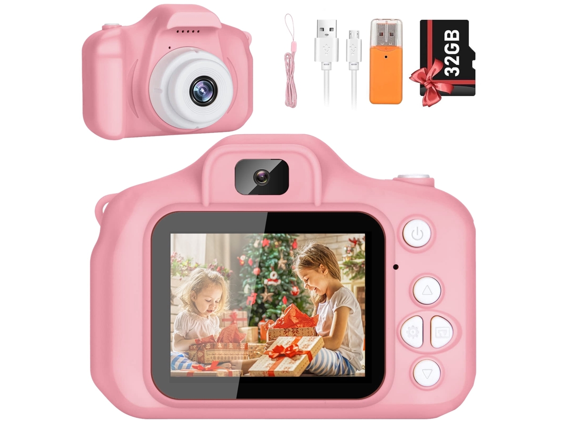 Cámara de vídeo digital para niños HD 1080p con tarjeta SD de 32 GB para niños de 3 a 12 años, color rosa Siurn