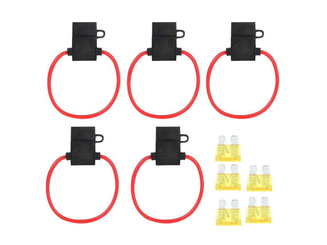 Porta Fusibles En Línea 5 Piezas Tamaño Mediano 5 Fusibles Hoja Atc/ato 20a Para Coche Barco Rv Negro