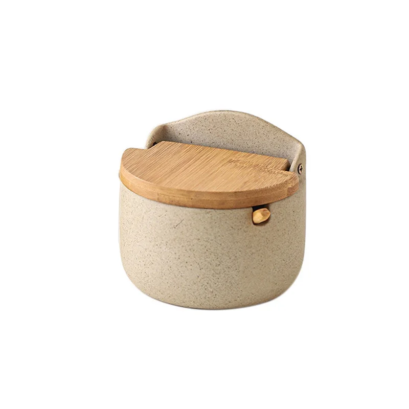 (1 Pieza) Juego De Cuchara Y Tetera De Cerámica De Estilo Japonés Con Tapa De Bambú, Recipiente Ecológico