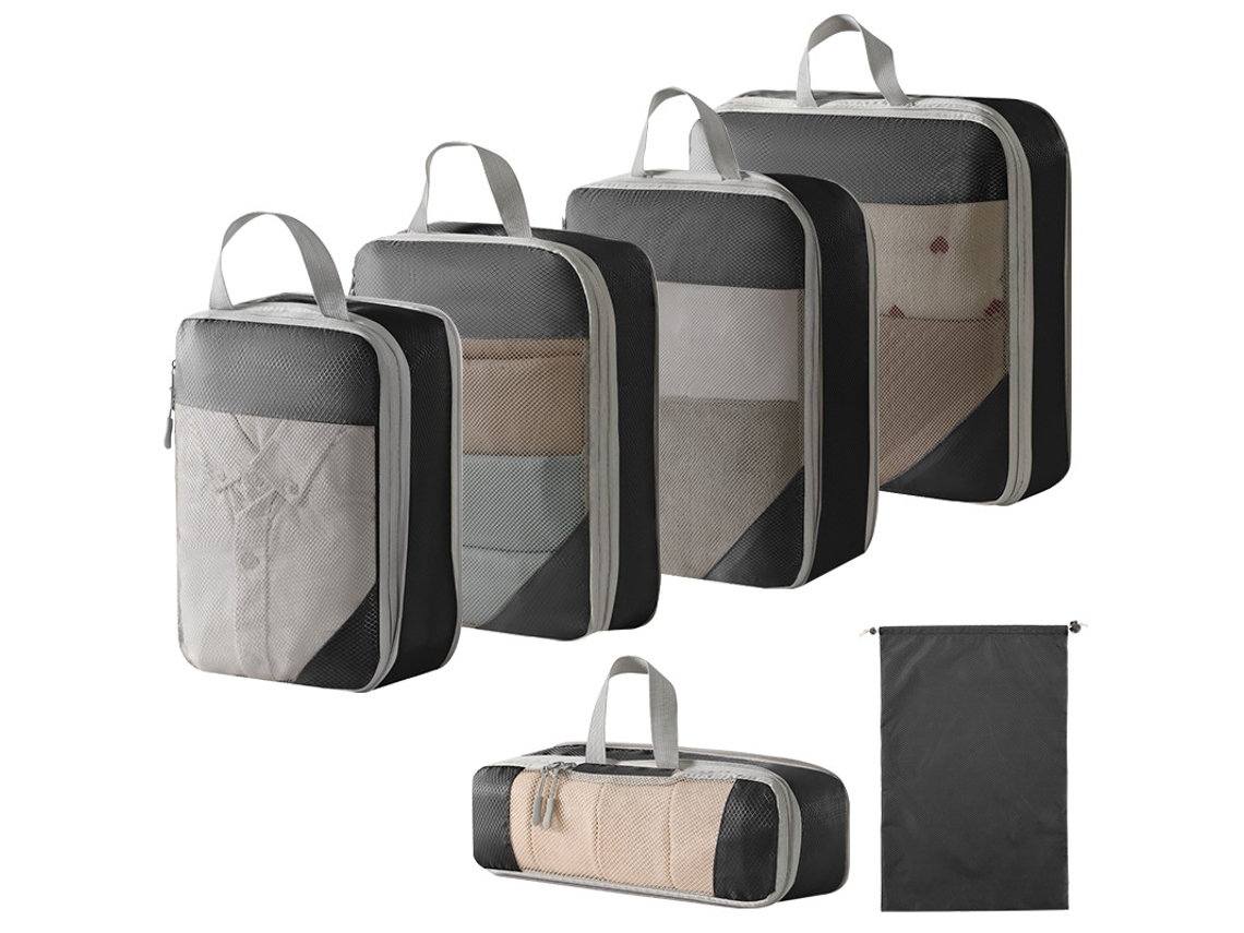 Conjunto De Bolsas Organizadoras Para Malas, Com Bolsa Com Cordão, Pacote Com 6 Chrui (preto)
