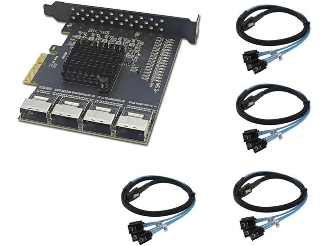 Adaptador De Tarjeta De Expansión Ssd X4 De 16 Puertos 3.0 Y 6 Gbps Pci-e A Mini Sff-8087
