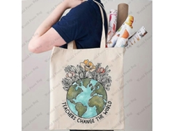 Bolsa de compras "Los maestros cambian el mundo", bolso de hombro informal de lona, ​​reutilizable y plegable, ideal para guardar artículos. Regalo perfecto.