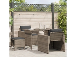 Conjunto de sofá de jardín de 4 piezas con cojines, ratán gris, DKD Home Decor