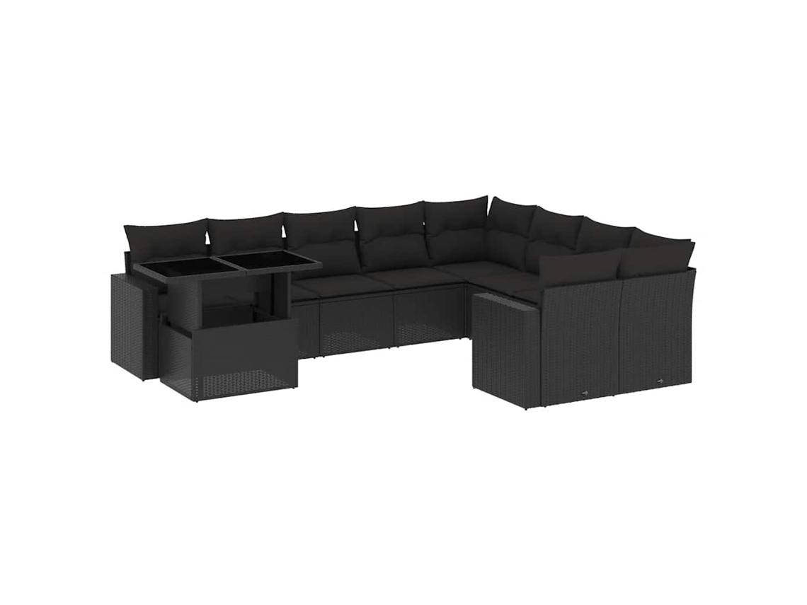 Conjunto 10 de sofás de jardín VIDAXL cojines ratán sintético negro