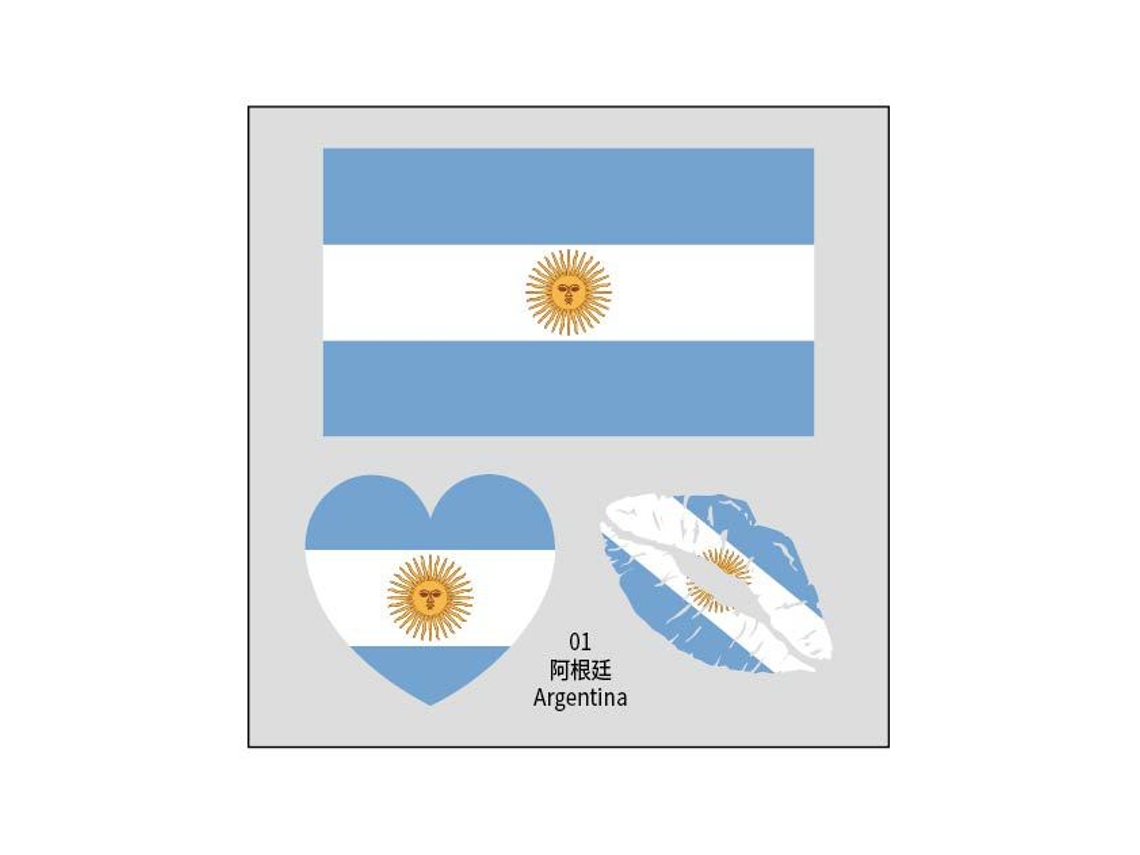(Argentina) 50 tatuajes temporales de la bandera nacional, calcomanías faciales de transferencia al agua.