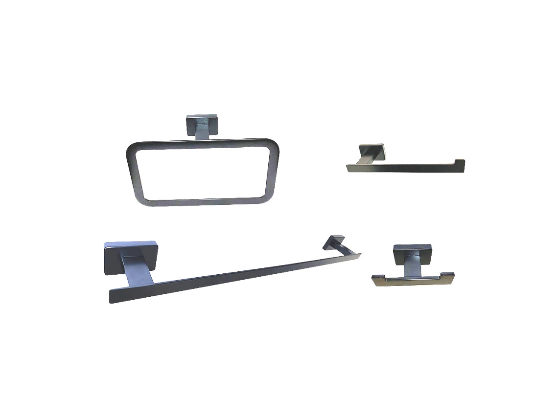 Pack de 4 accesorios de baño en acabado antracita mate, fabricados en acero inoxidable Kibath