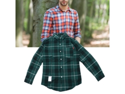 Camisa Casual De Manga Larga A Cuadros Para Hombre Con Bolsillo, Cuello Bajo, Verde, Talla L