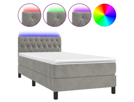 VIDAXL Colchón con somier/LED (Gris - Terciopelo - 90 x 190 cm)