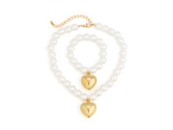 Elegante Conjunto De Collar Y Pulsera Para Mujer Con Cierre De Corazón, Perlas Artificiales, Ccb
