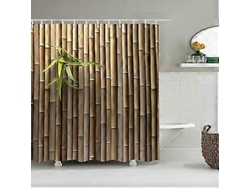 Cortina de ducha de bambú impermeable para decoración de baño con 12 ganchos Jortmrd