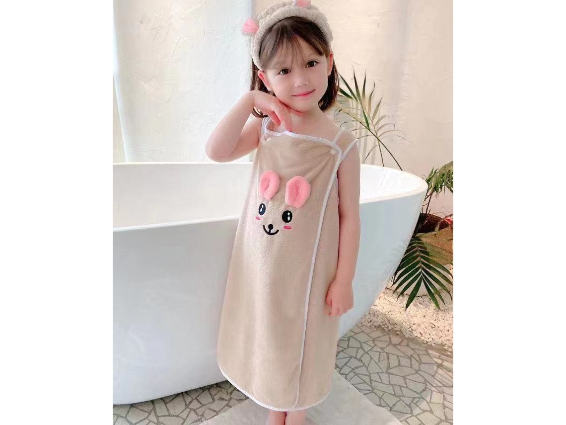 (caqui Oscuro, Talla S) Toalla De Baño Absorbente Para Niños Con Faldón Y Diadema, Tejido Mezcla De Algodón Y Poliéster, Rectangular.
