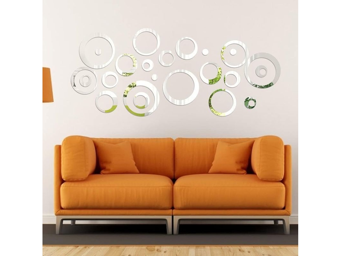 2026-calcomanías De Pared Espejo Cristal Linjou Acrílico 3d Redondo Desmontable Plata 24 Piezas