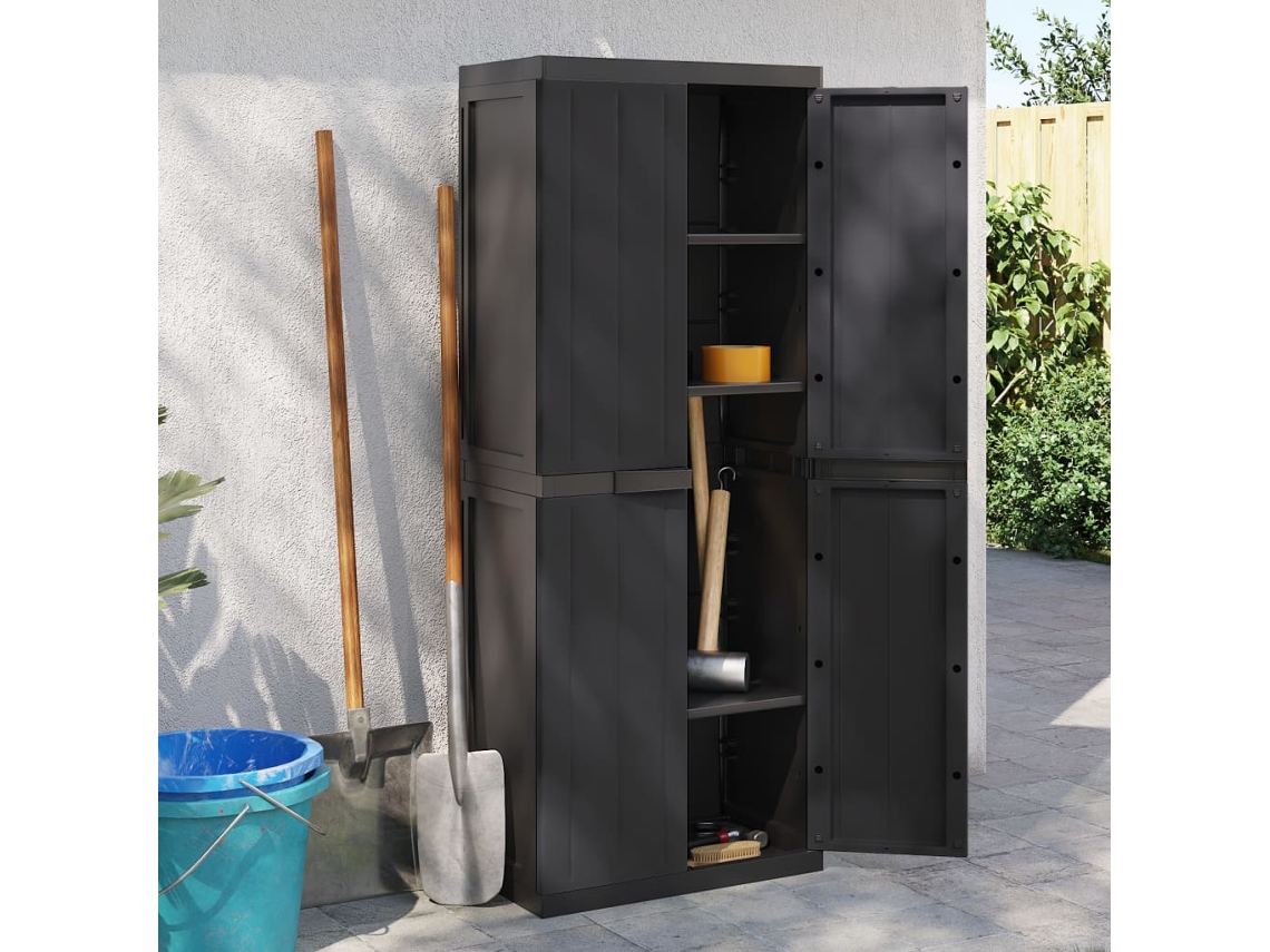 Armario De Almacenaje Exterior Pp Negro 65x37x165 Cm