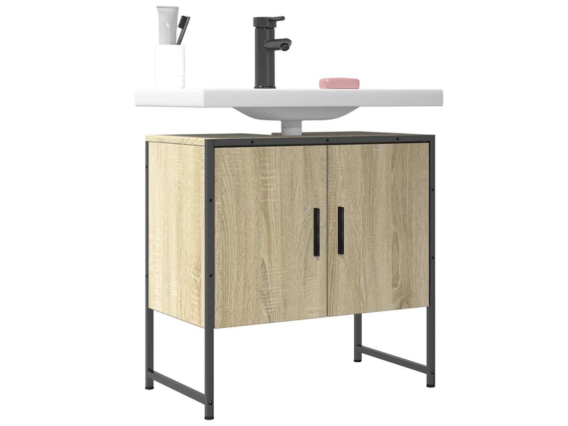 Armario Lavabo Baño Madera Ingeniería Roble Sonoma 60x33x60 Cm