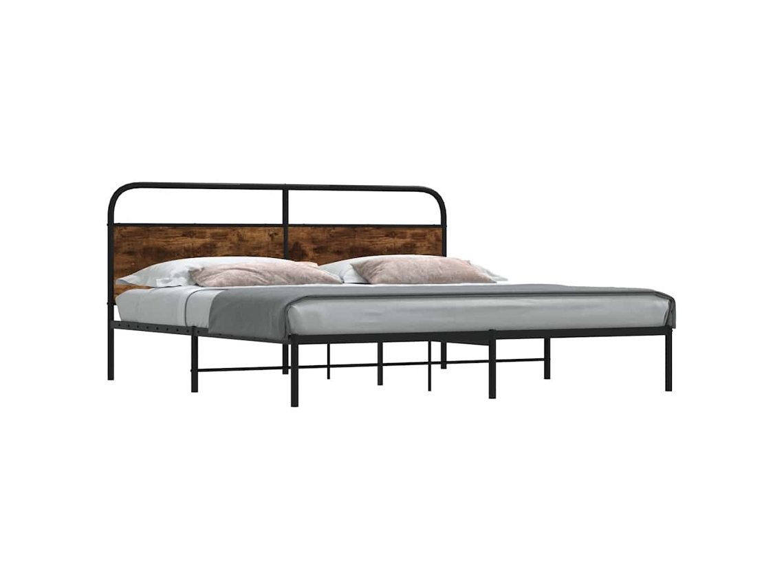 Estructura De Cama Sin Colchón Metal Roble Ahumado 200x200 Cm