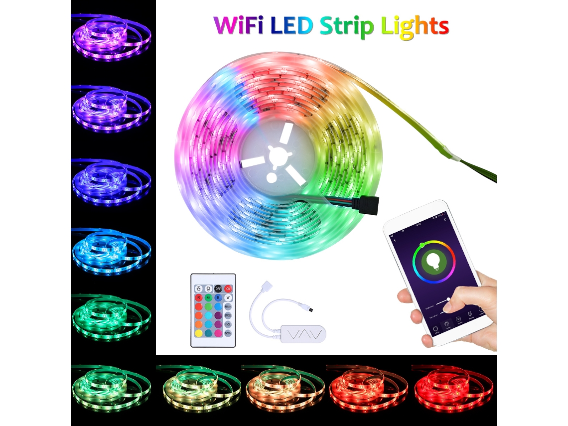 Rebe-tomshine Luz Led Inteligente Wifi 5m Rgb Cambio De Color Ip65 Compatible Con Alexa Control Remoto