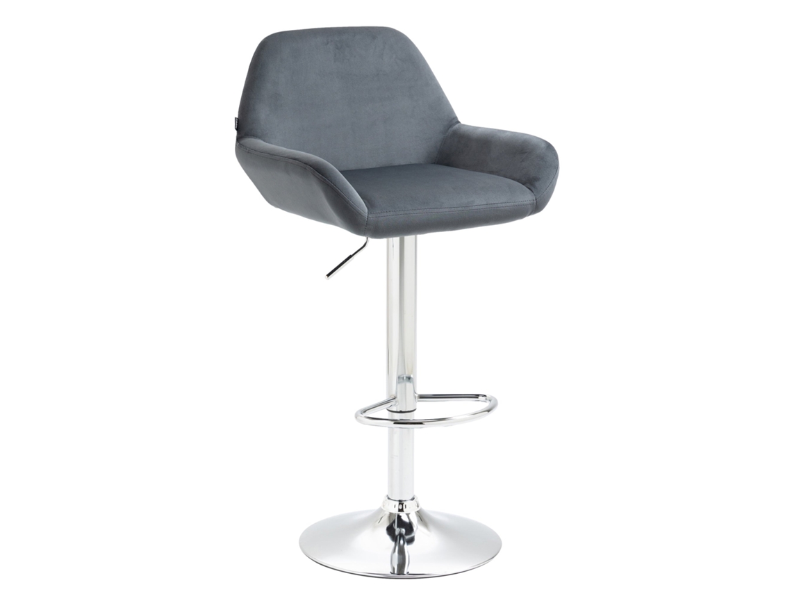 Taburete de bar X1 tapizado en terciopelo gris oscuro con base metálica cromada en forma de trompeta Tdb10425