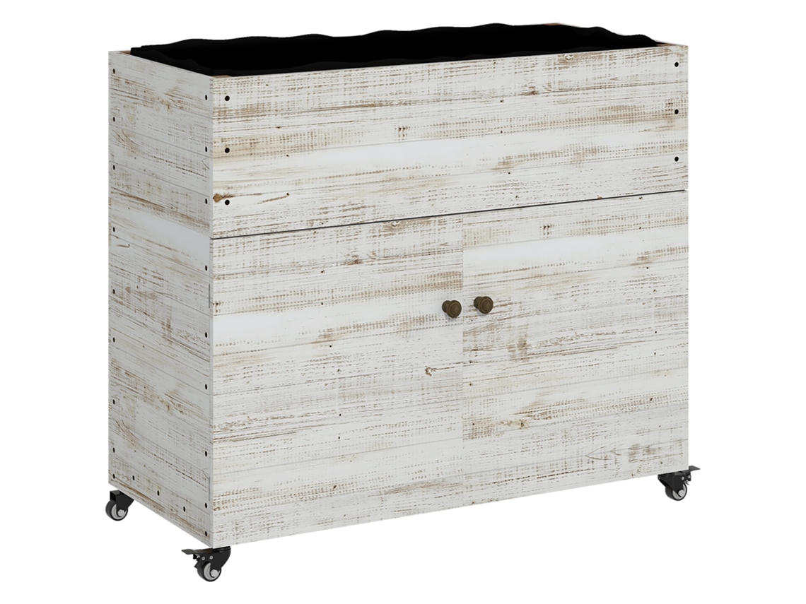 Macetero Elevado De Madera Con Ruedas, Blanco, 110x50x95cm