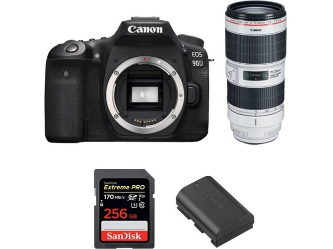 Kit Cámara CANON EOS 90D + EF 70-200mm f/2.8L IS III USM + SanDisk 256 GB + Batería (APS-C)