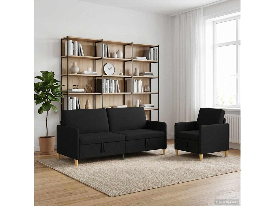 Juego De Sofás Con Almacenamiento 2 Pcs Negro Poliéster