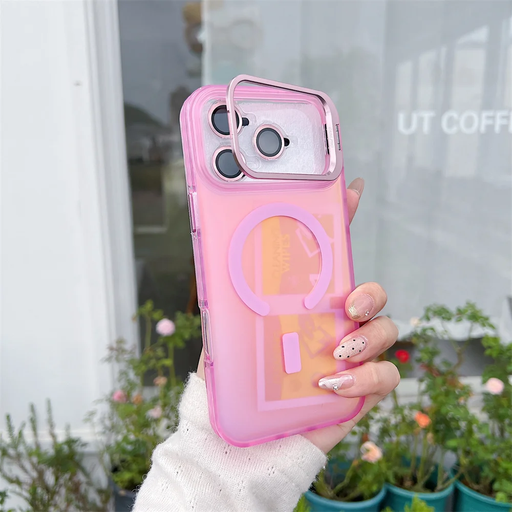 (iphone 17, Rosa) Funda Magnética Magsafe Para Iphone Con Protector De Lente Y Cubierta Metálica.