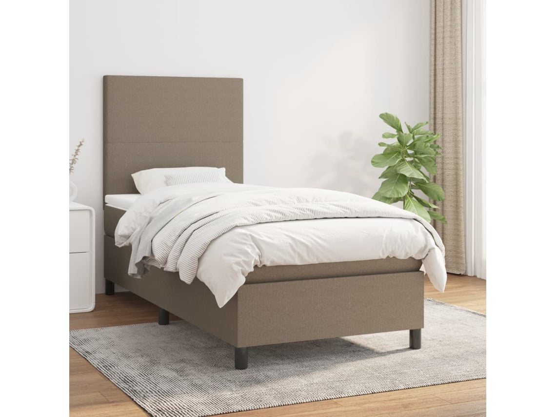 Cama Box Spring Con Colchón Tela Gris Taupe 100x200 Cm