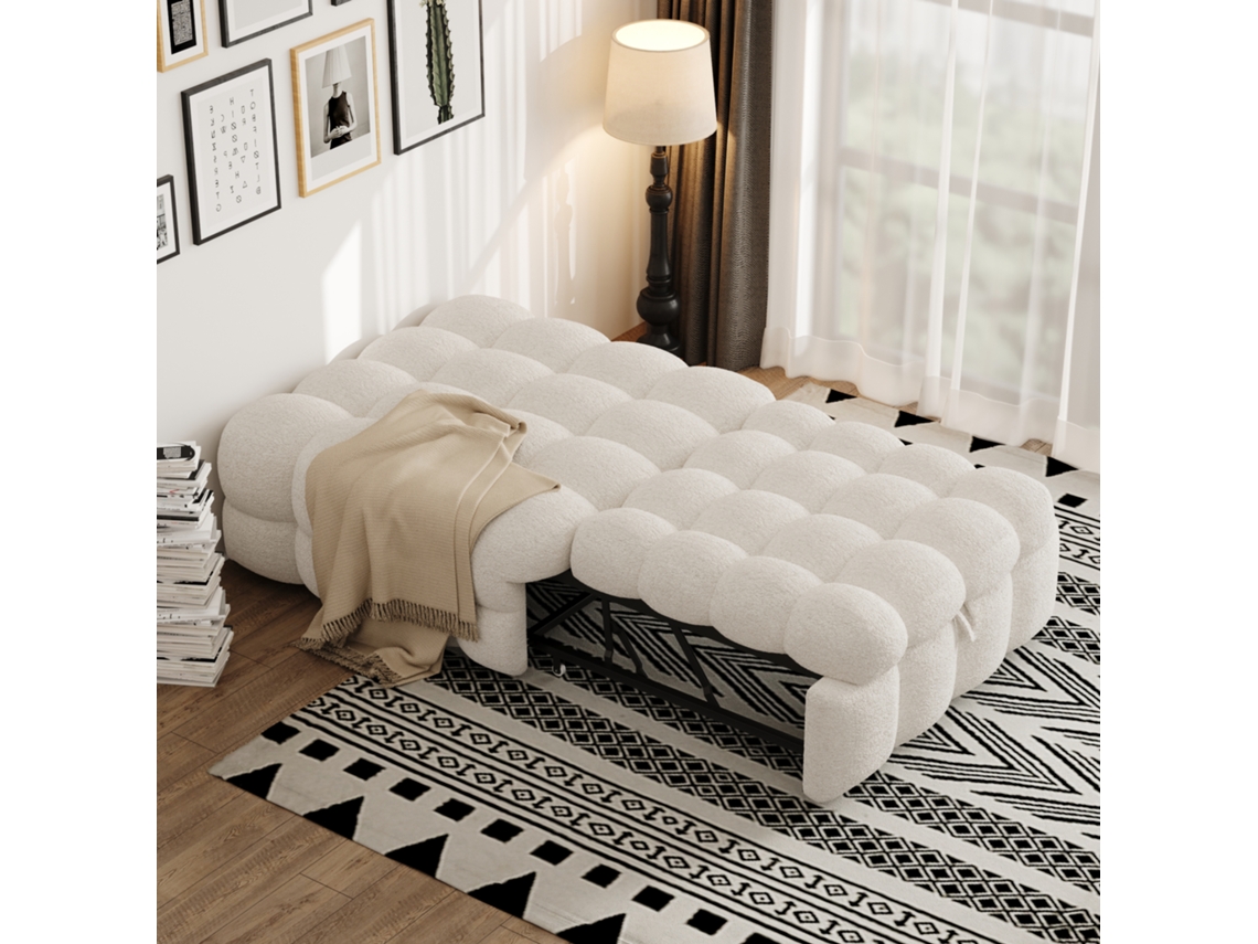 Sofá Cama 90x200 Cm - 2 En 1, Con Reposapiés, Sofá Extensible, Cama Individual, Tejido De Terciopelo - Beige