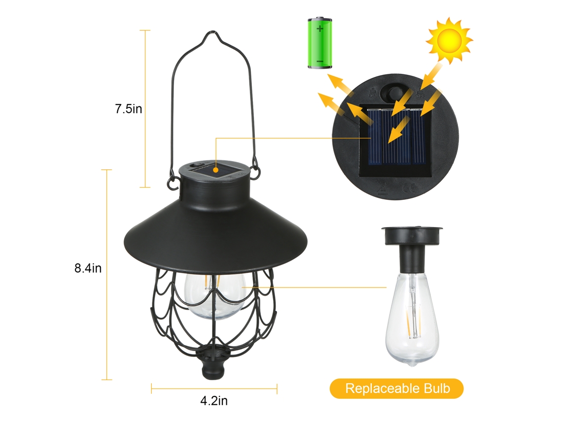 Lámpara colgante solar Calmgeek 2026 con control de luz sensible, resistencia al agua IP65 y batería recargable de 600 mAh para jardín, patio y camino.