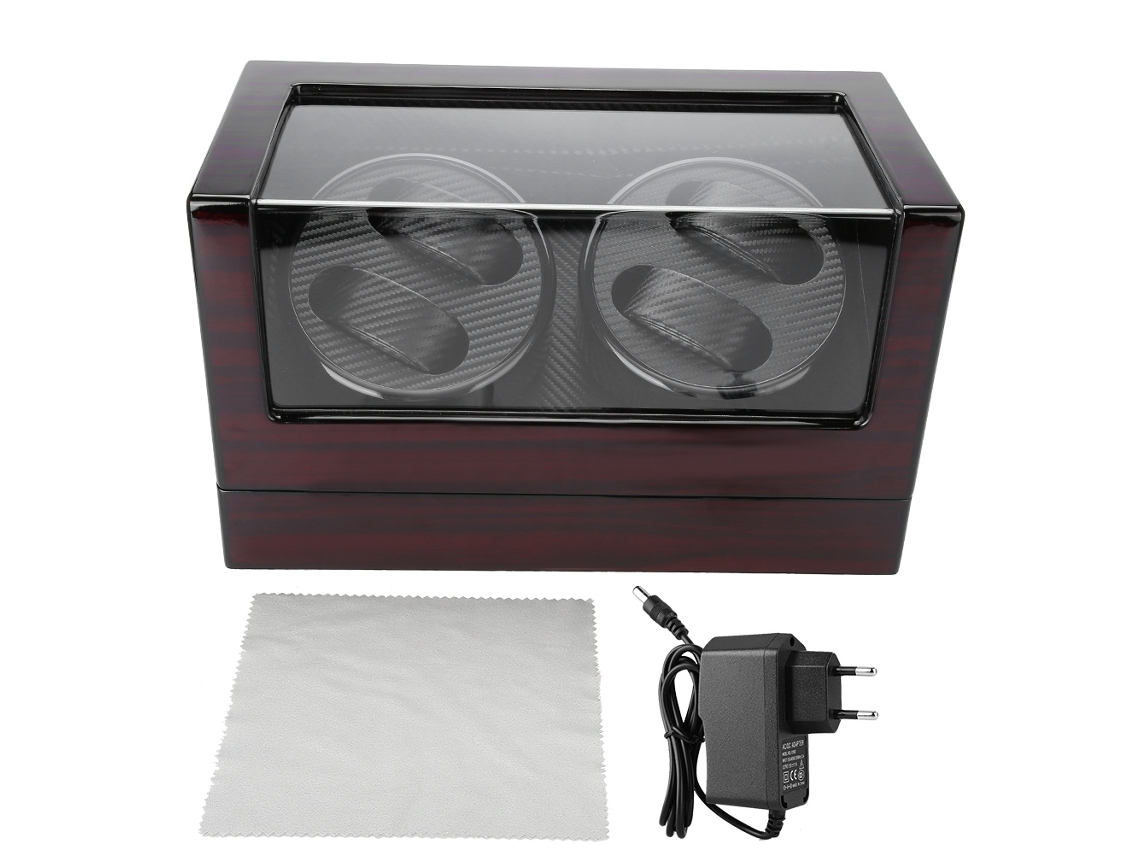 Caja giratoria mecánica para 4 relojes automáticos, estuche rojo/negro